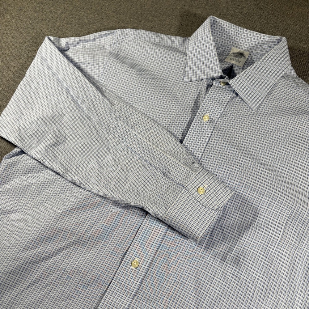 Brooks Brothersโ Dress Shirt Mens 16.5-34 Blue Check Regent Fit Non-Iron Cotton